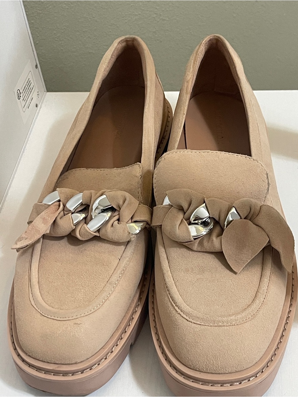 Nordstroms Light Pink Suede Chain-Trim Loafers for Women